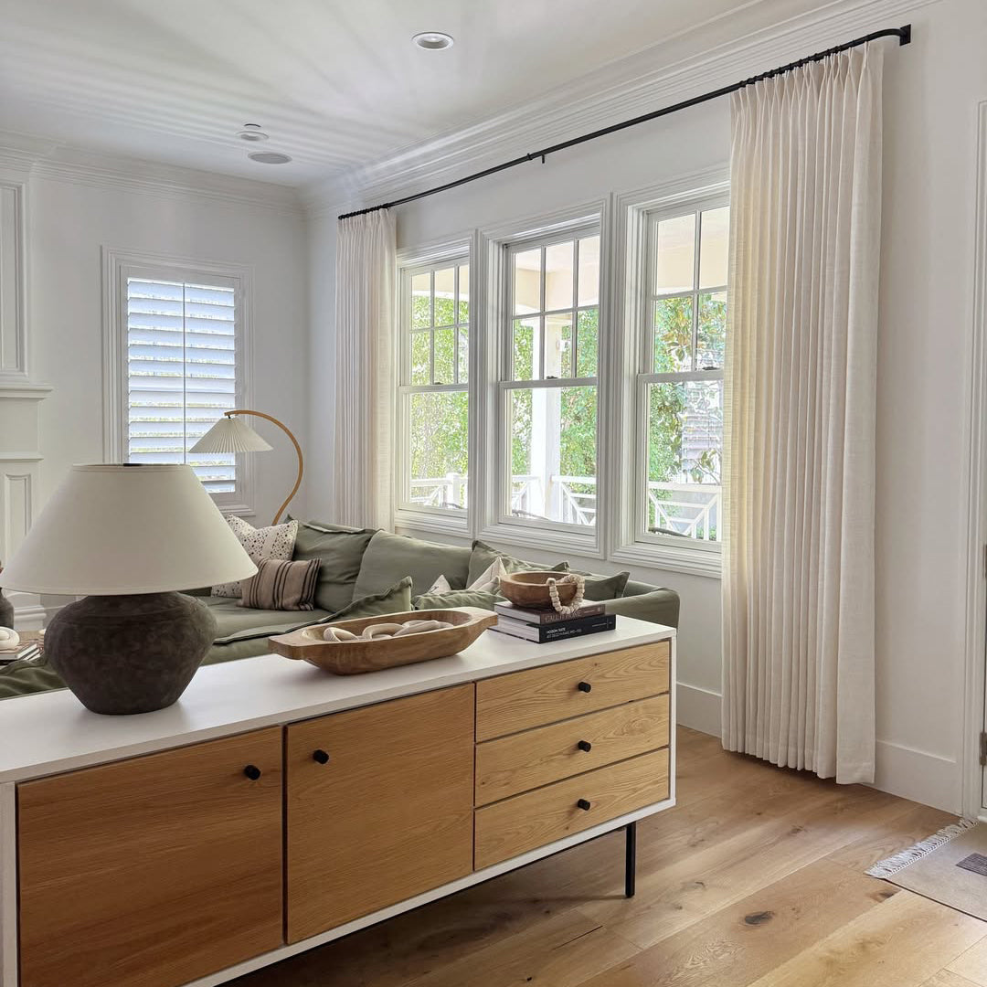 Linen Curtains Drapes Pinch Pleated, Natural (Pack of 2)