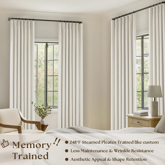 Linen Curtain, Blackout Pinch Pleated Drapes, Natural Linen (Pack of 2))