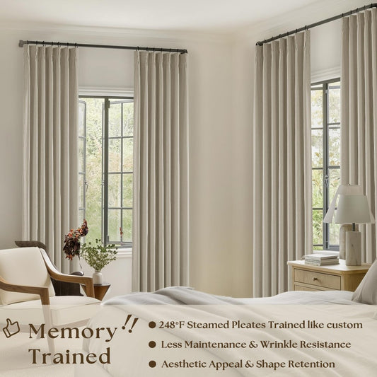 Pinch Pleated Blackout Curtain, Linen Drapes, Burlywood Birch (Pack of 2)