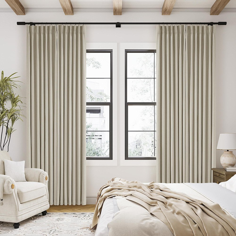 Pinch Pleated Blackout Curtain, Linen Drapes, Burlywood Birch (Pack of 2)