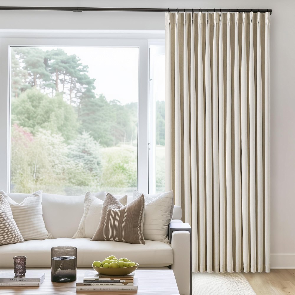 Pinch Pleated Blackout Curtain, Linen Drapes, Cream Beige (Pack of 2)
