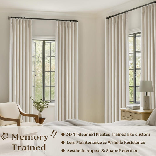Pinch Pleated Blackout Curtain, Linen Drapes, Cream Beige (Pack of 2)