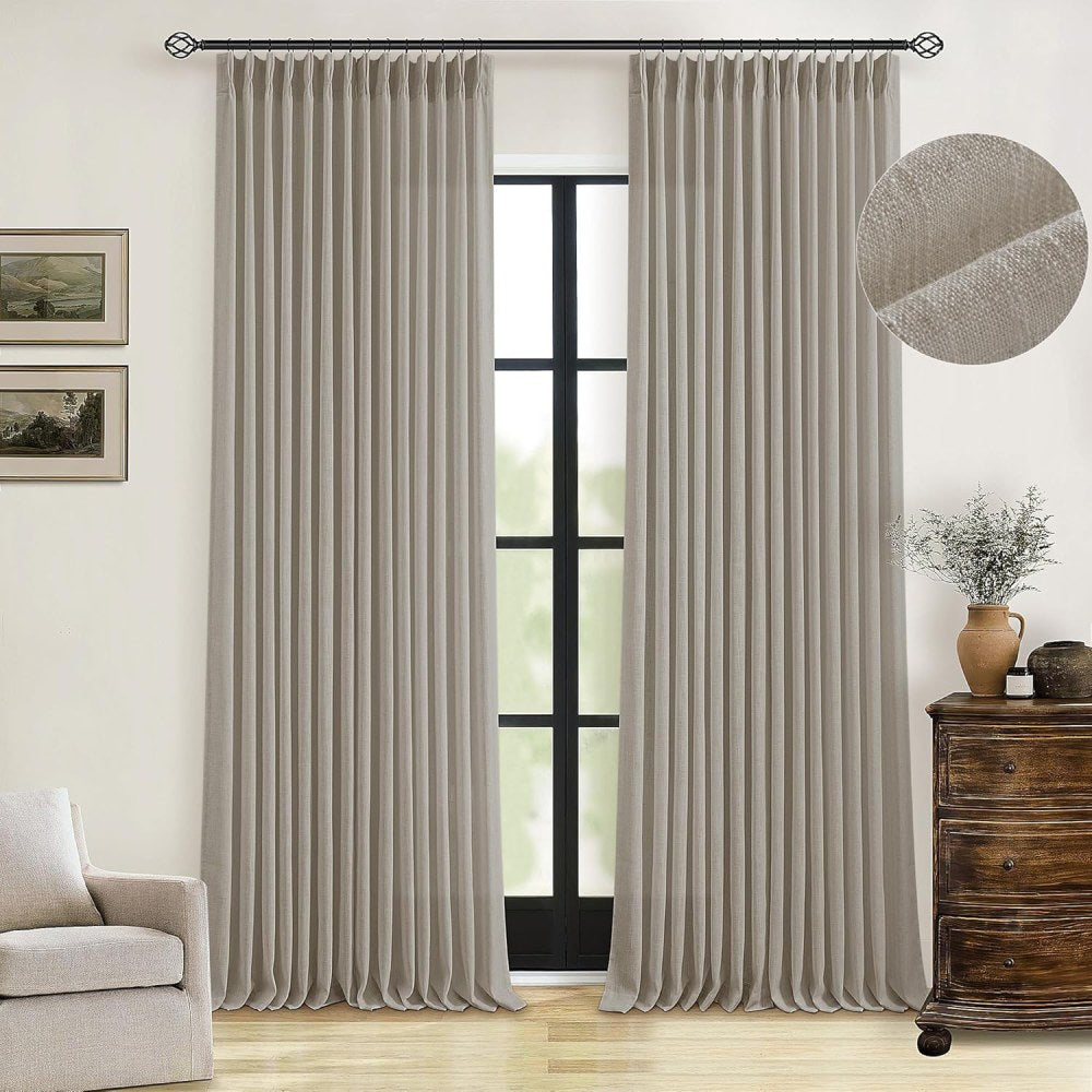 Linen Curtains Drapes Pinch Pleated, (Pack of 2)