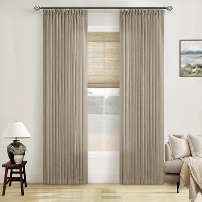 Burlywood Birch Pinch Pleated Linen Curtains, Pack of 2 Light Filtering Linen Drapes with Hooks