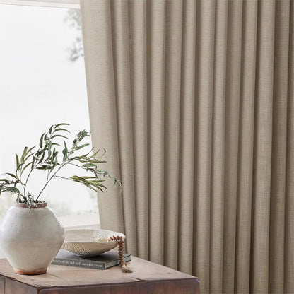 Burlywood Birch Pinch Pleated Linen Curtains, Pack of 2 Light Filtering Linen Drapes with Hooks