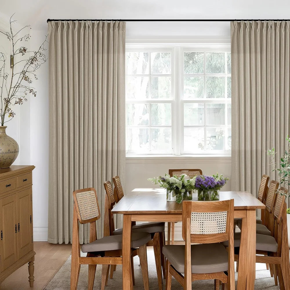 Burlywood Birch Pinch Pleated Linen Curtains, Pack of 2 Light Filtering Linen Drapes with Hooks