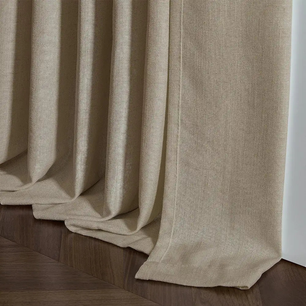 Burlywood Birch Pinch Pleated Linen Curtains, Pack of 2 Light Filtering Linen Drapes with Hooks