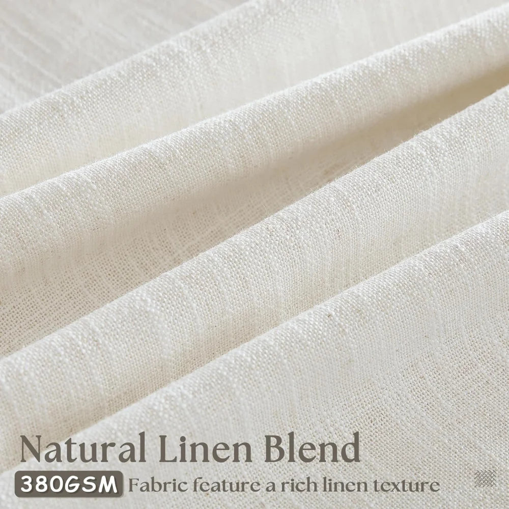 Beige White Pinch Pleated Linen Curtains, Pack of 2 Light Filtering Linen Drapes with Hooks