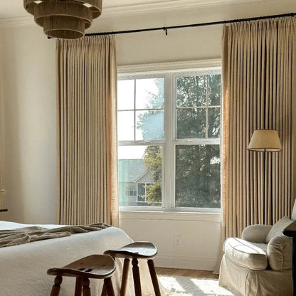 Blackout Linen Curtains for Bedroom, Pack of 2 Pleated Drapes with Hooks & Rings