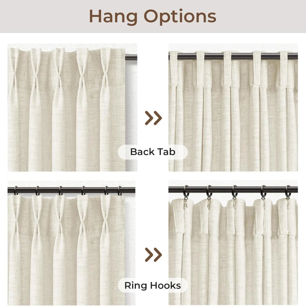 Pinch Pleated Linen Curtains for Living Roomt, Pack of 2 Light Filtering Drapes with Hooks