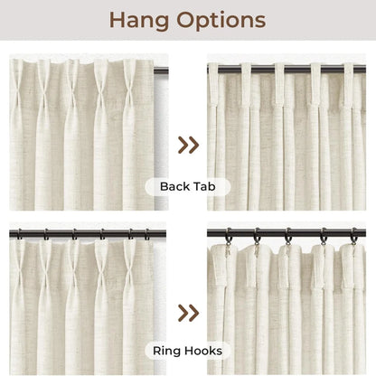 Pinch Pleated Linen Curtains for Living Roomt, Pack of 2 Light Filtering Drapes with Hooks