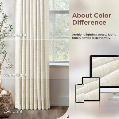 Pinch Pleated Linen Curtains for Living Roomt, Pack of 2 Light Filtering Drapes with Hooks