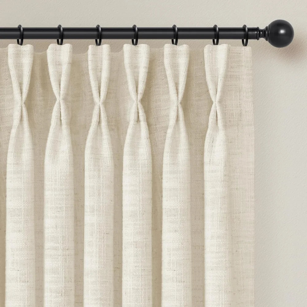 Pinch Pleated Linen Curtains for Living Roomt, Pack of 2 Light Filtering Drapes with Hooks