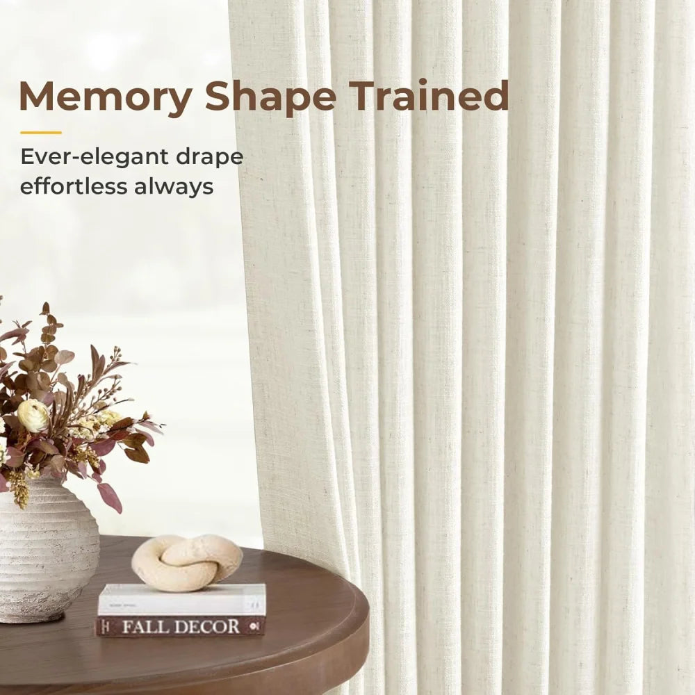 Pinch Pleated Linen Curtains for Living Roomt, Pack of 2 Light Filtering Drapes with Hooks