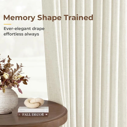 Pinch Pleated Linen Curtains for Living Roomt, Pack of 2 Light Filtering Drapes with Hooks