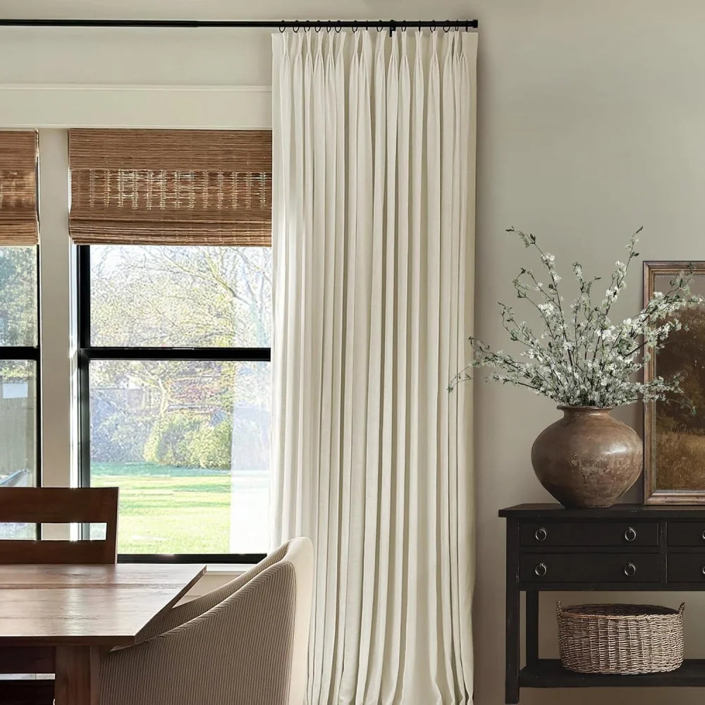 Pinch Pleated Linen Curtains for Living Roomt, Pack of 2 Light Filtering Drapes with Hooks