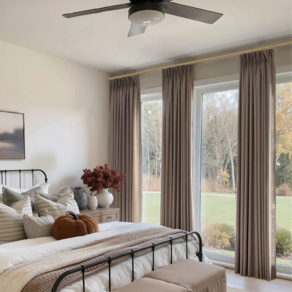 Taupe Grey Pinch Pleated Linen Curtains, Pack of 2 Light Filtering Linen Drapes with Hooks