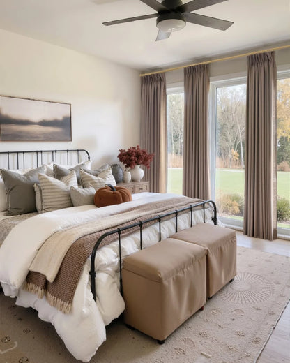 Taupe Grey Pinch Pleated Linen Curtains, Pack of 2 Light Filtering Linen Drapes with Hooks