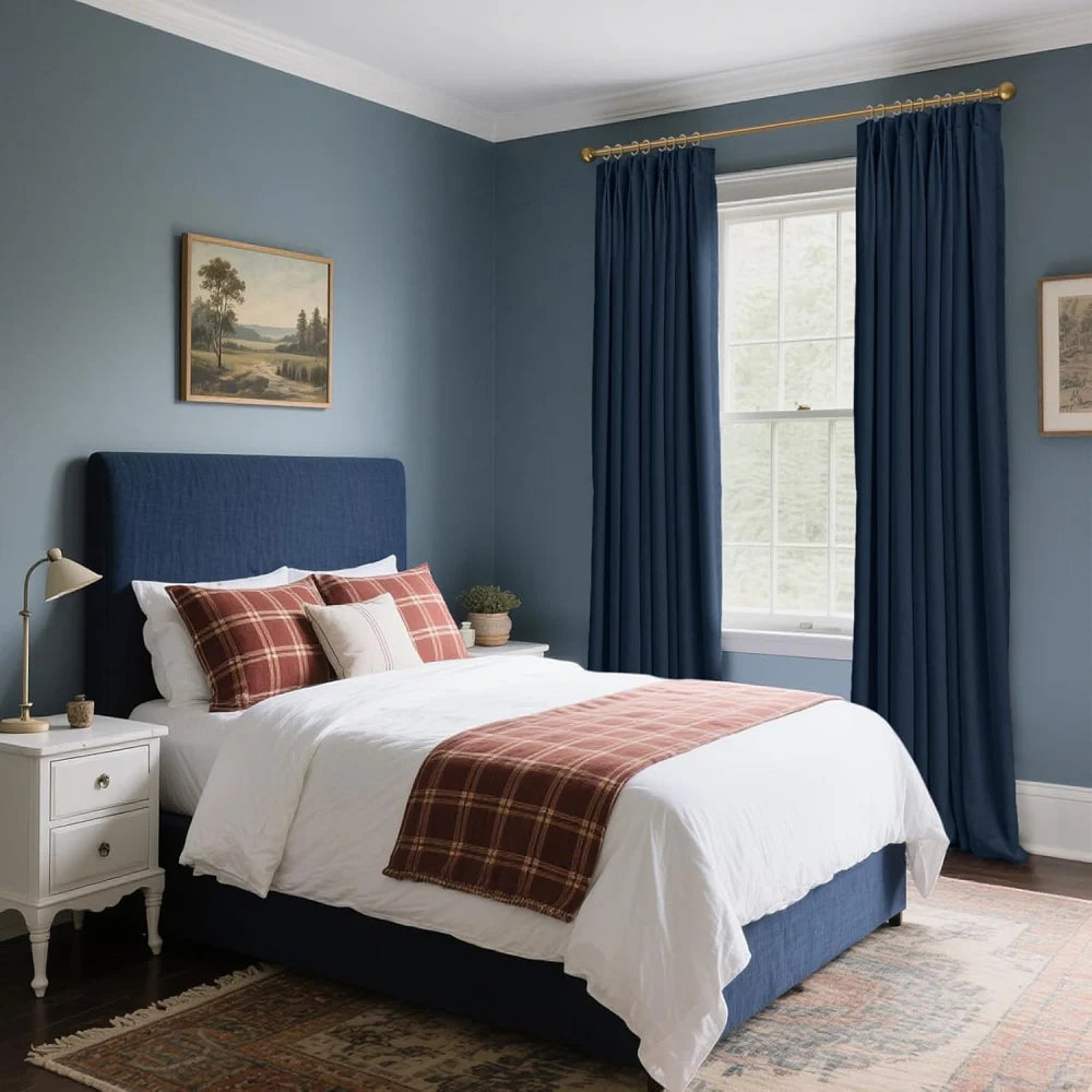 100% Blackout Linen Curtains for Bedroom, Pack of 2 Pleated Drapes with Hooks & Rings