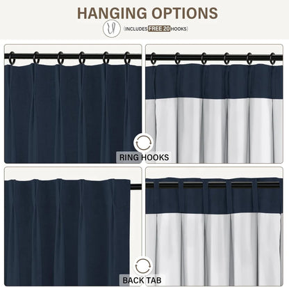 100% Blackout Linen Curtains for Bedroom, Pack of 2 Pleated Drapes with Hooks & Rings