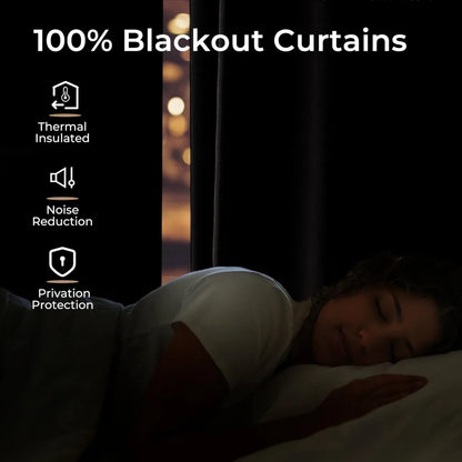 100% Blackout Linen Curtains for Bedroom, Pack of 2 Pleated Drapes with Hooks & Rings