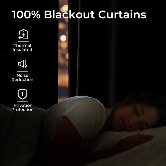 100% Blackout Linen Curtains for Bedroom, Pack of 2 Pleated Drapes with Hooks & Rings