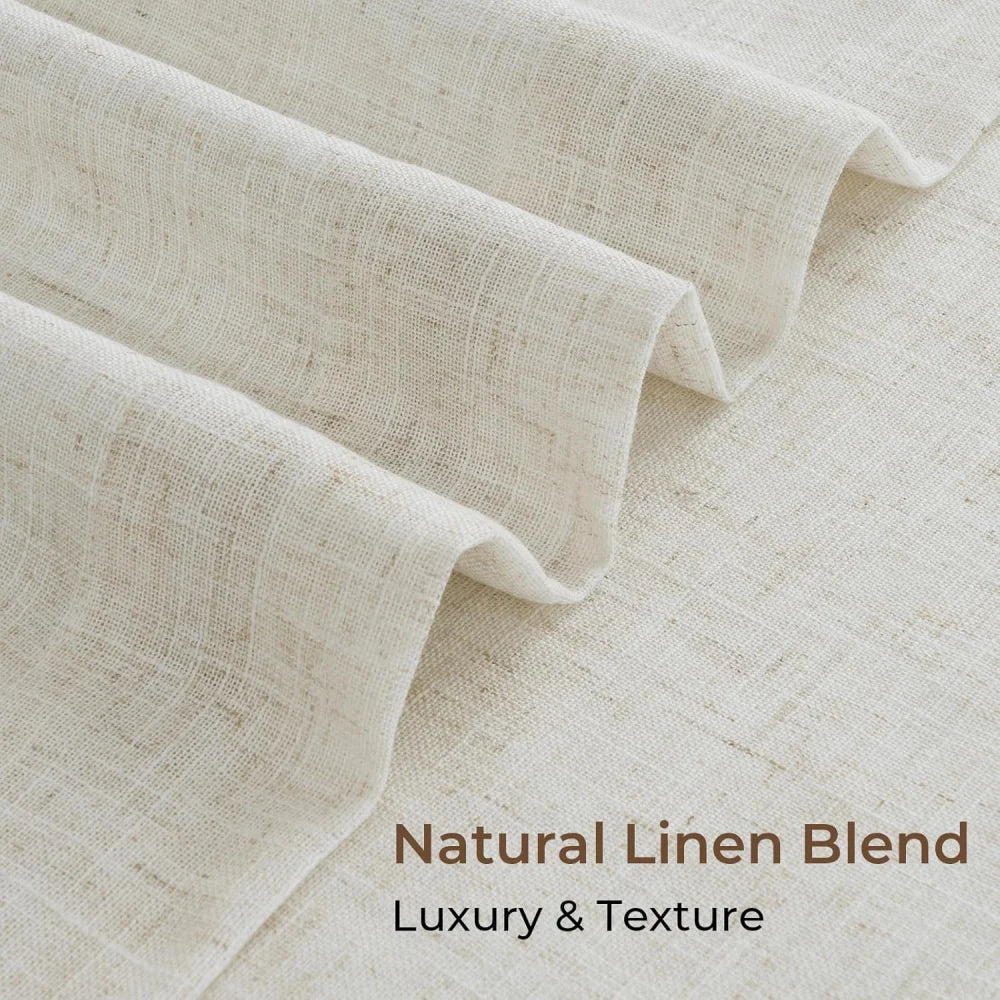 100% Blackout Linen Curtains for Bedroom, Pack of 2 Pleated Drapes with Hooks & Rings