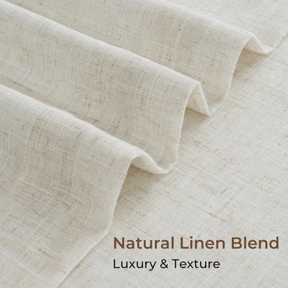 100% Blackout Linen Curtains for Bedroom, Pack of 2 Pleated Drapes with Hooks & Rings