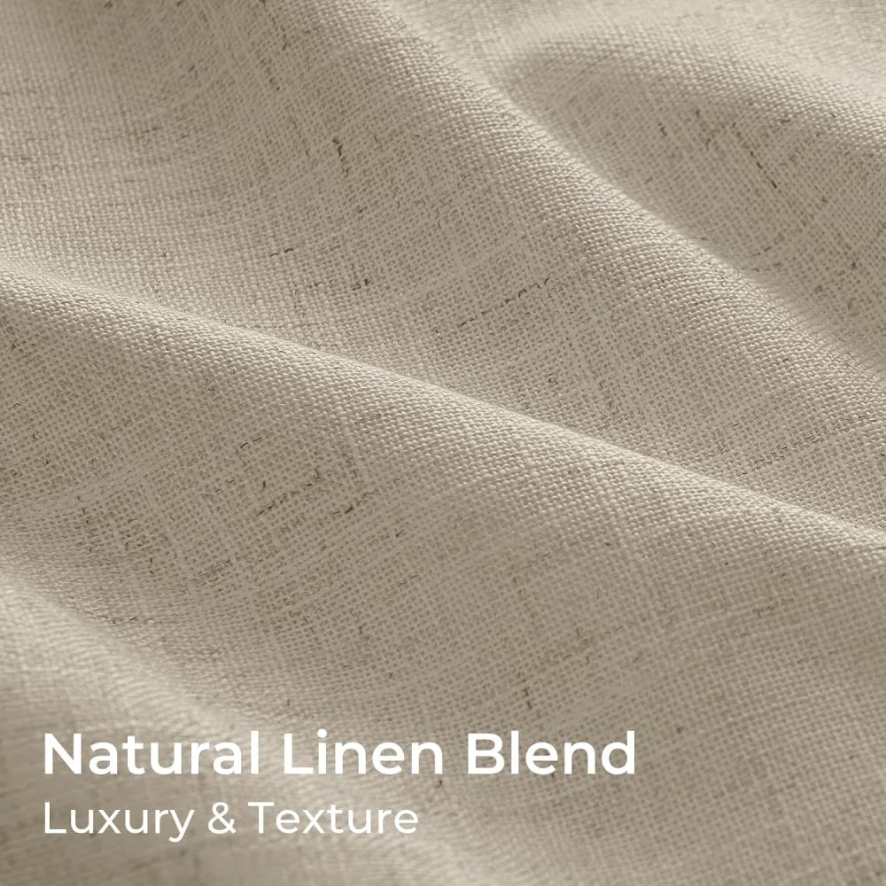 100% Blackout Linen Curtains for Bedroom, Pack of 2 Pleated Drapes with Hooks & Rings