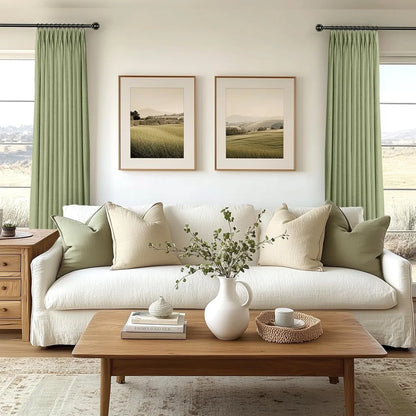 100% Blackout Linen Curtains for Bedroom, Pack of 2 Pleated Drapes with Hooks & Rings