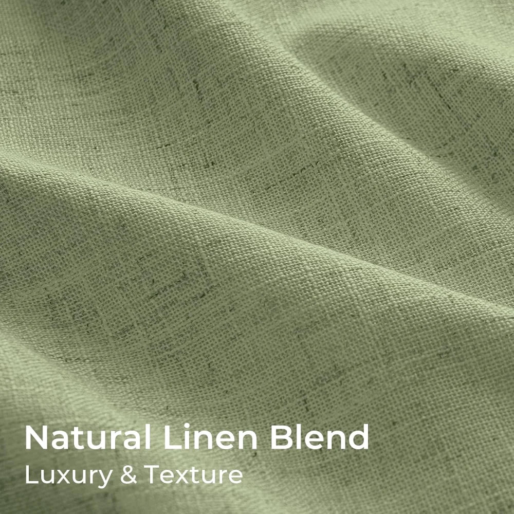100% Blackout Linen Curtains for Bedroom, Pack of 2 Pleated Drapes with Hooks & Rings