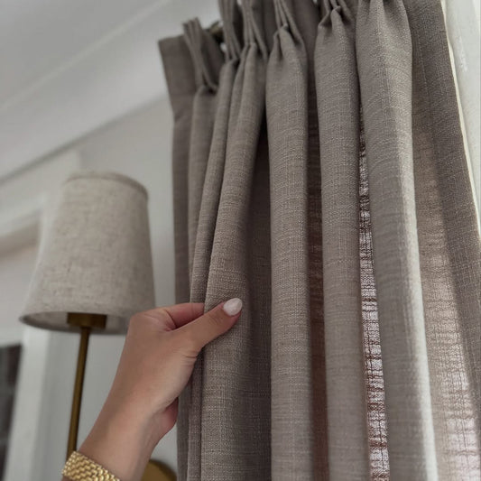 Linen Curtains Drapes Pinch Pleated, Burlywood Birch, (Pack of 2)