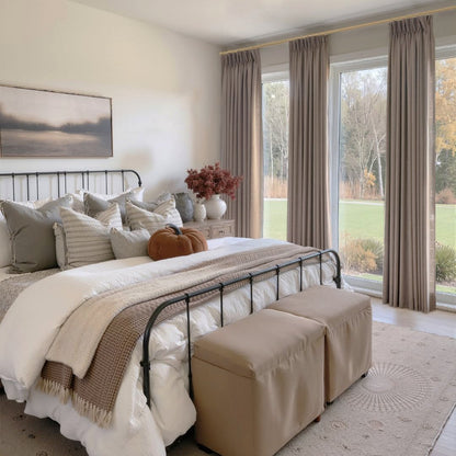 Linen Curtains Drapes Pinch Pleated, Burlywood Birch, (Pack of 2)