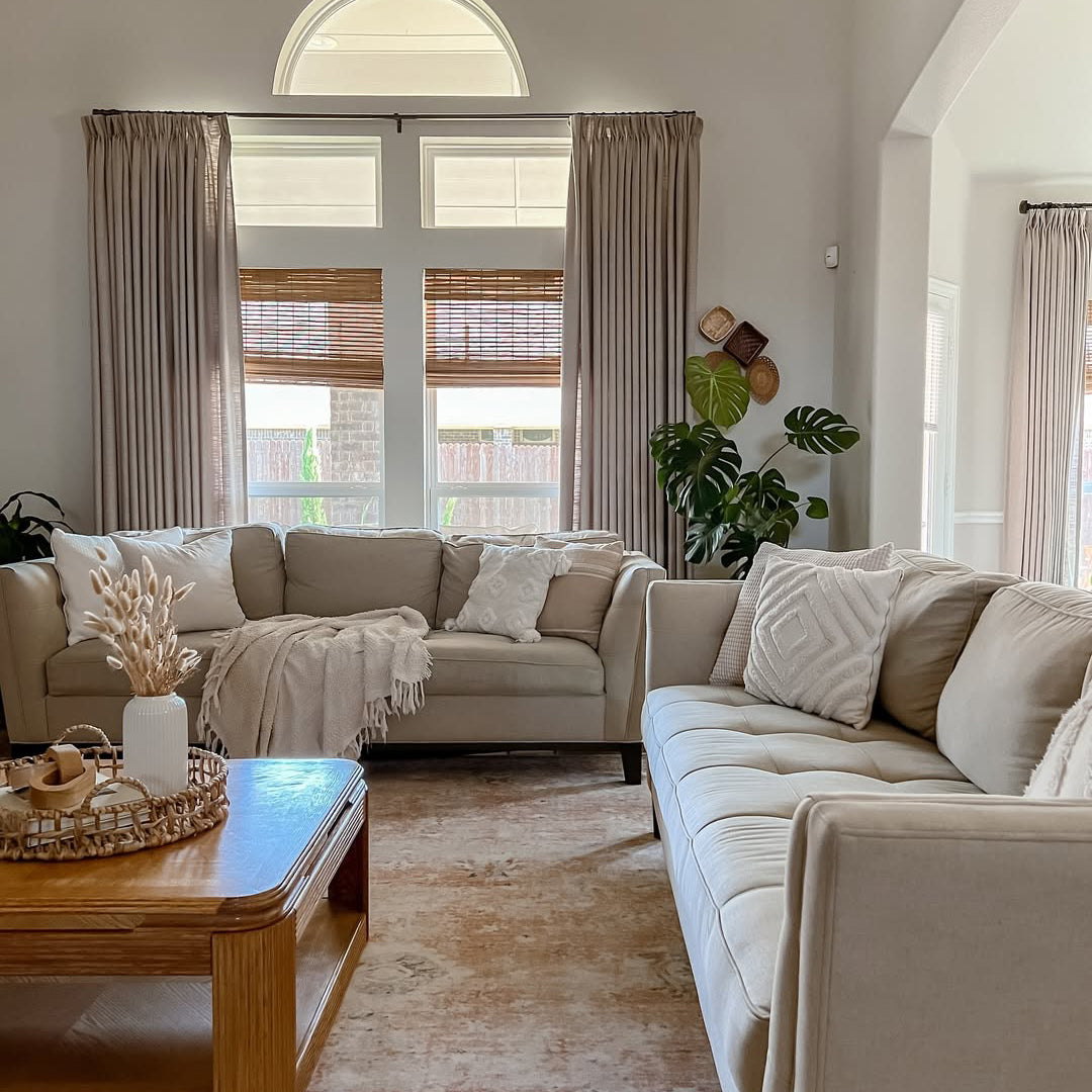 Linen Curtains Drapes Pinch Pleated, Burlywood Birch, (Pack of 2)