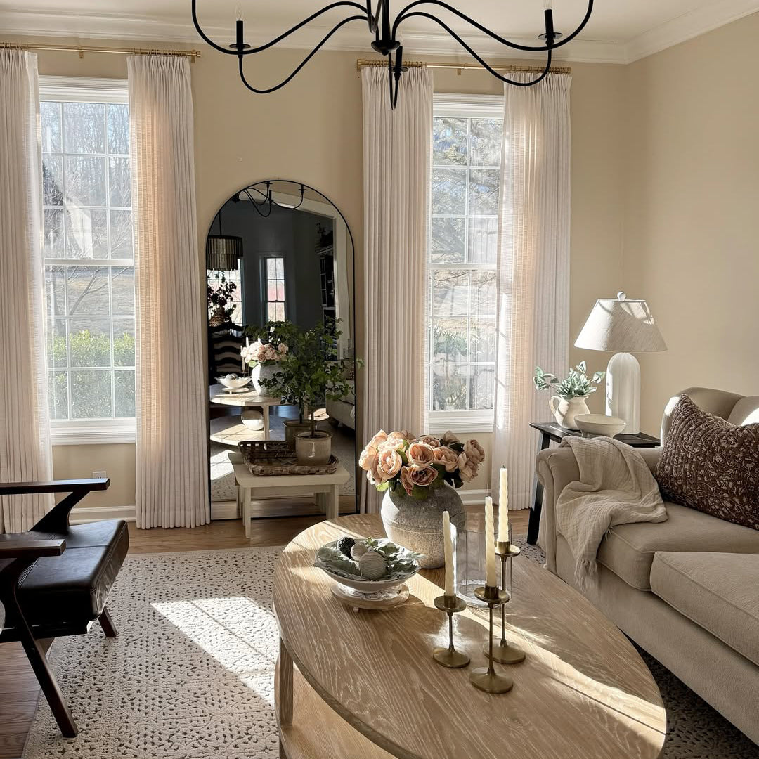 Linen Curtains Drapes Pinch Pleated, Natural (Pack of 2)