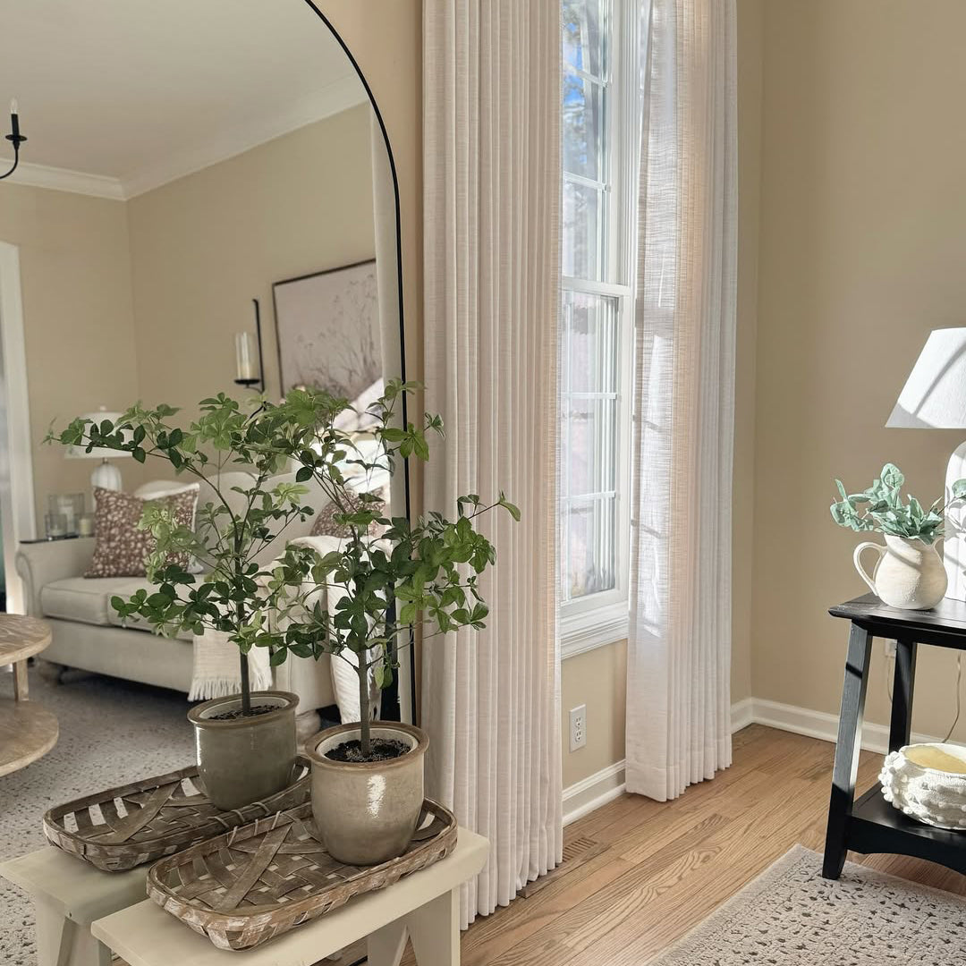 Linen Curtains Drapes Pinch Pleated, Natural (Pack of 2)