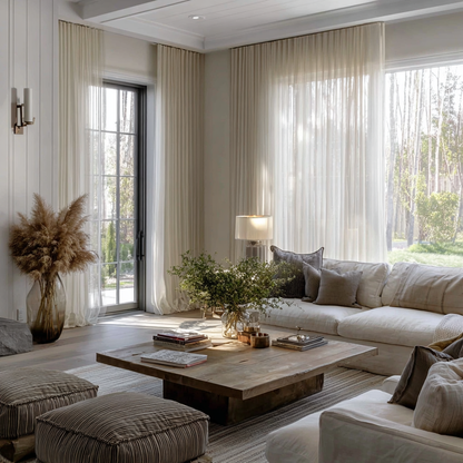 Linen Sheer Curtains, Pinch Pleat, Natural Linen (Pack of 2)