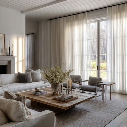 Linen Sheer Curtains, Pinch Pleat, Natural Linen (Pack of 2)