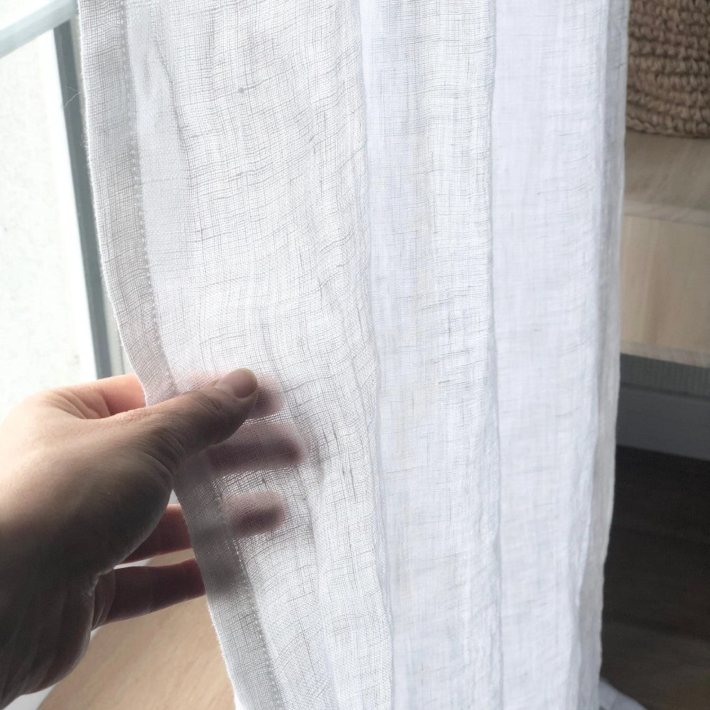 Linen Sheer Curtains, Pinch Pleat, Off White (Pack of 2)