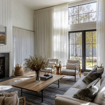 Linen Sheer Curtains, Pinch Pleat, Off White (Pack of 2)