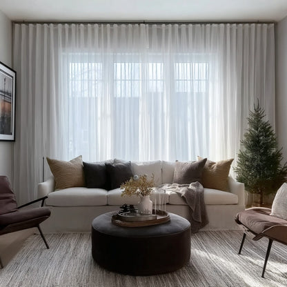 Linen Sheer Curtains, Pinch Pleat, Off White (Pack of 2)