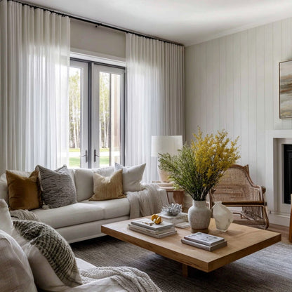 Linen Sheer Curtains, Pinch Pleat, Off White (Pack of 2)