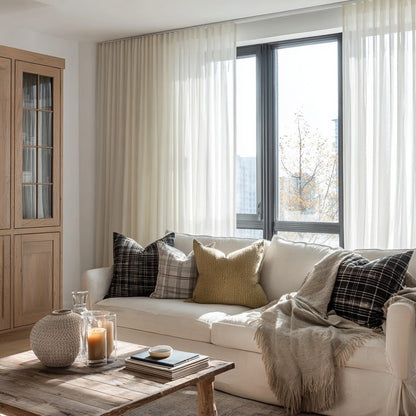 Linen Sheer Curtains, Pinch Pleat, Off White (Pack of 2)