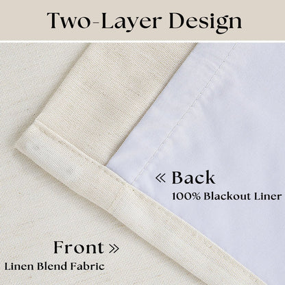 Linen Curtain, Blackout Pinch Pleated Drapes, Natural Linen (Pack of 2))