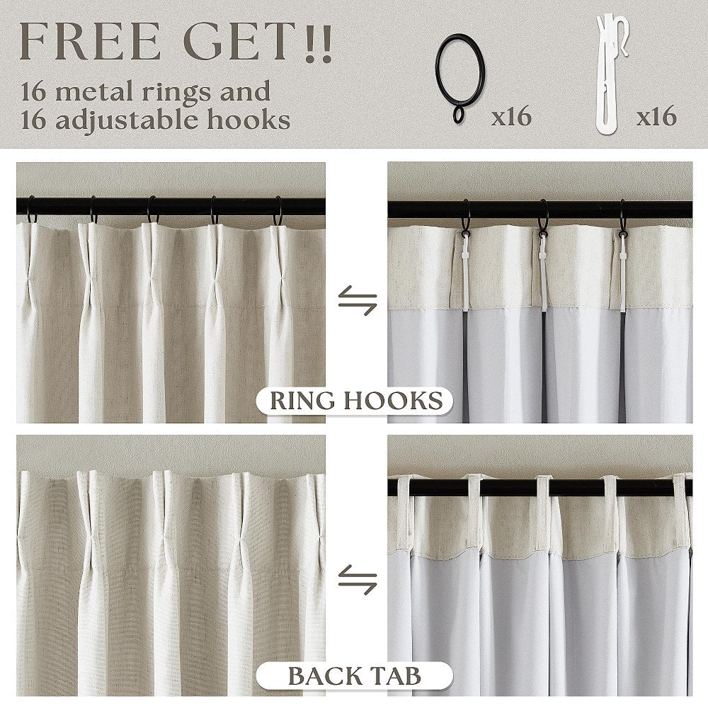 Linen Curtain, Blackout Pinch Pleated Drapes, Natural Linen (Pack of 2))