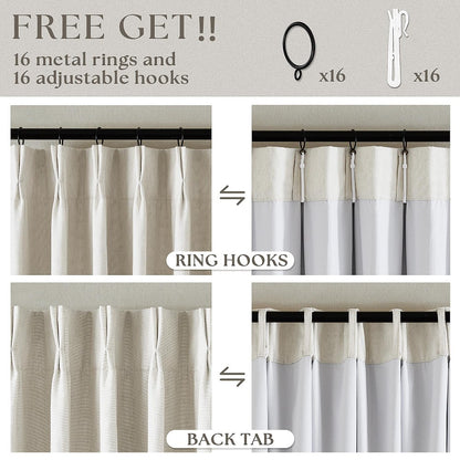 Linen Curtain, Blackout Pinch Pleated Drapes, Natural Linen (Pack of 2))