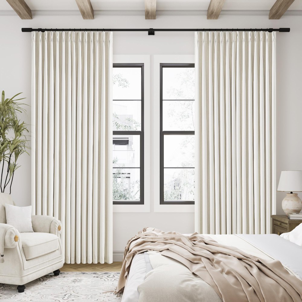 Linen Curtain, Blackout Pinch Pleated Drapes, Natural Linen (Pack of 2))