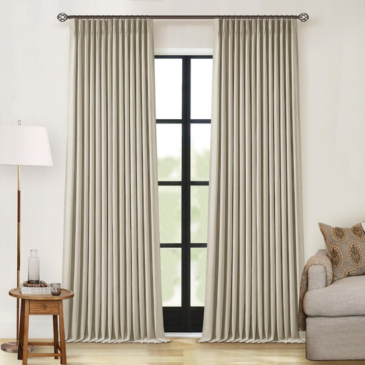 Pinch Pleated Blackout Curtain, Linen Drapes, Burlywood Birch (Pack of 2)