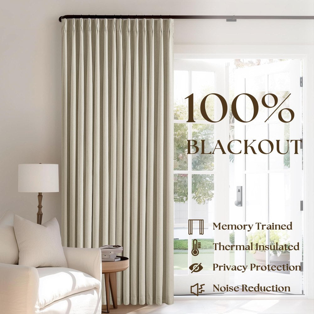 Pinch Pleated Blackout Curtain, Linen Drapes, Burlywood Birch (Pack of 2)