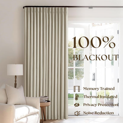 Pinch Pleated Blackout Curtain, Linen Drapes, Burlywood Birch (Pack of 2)